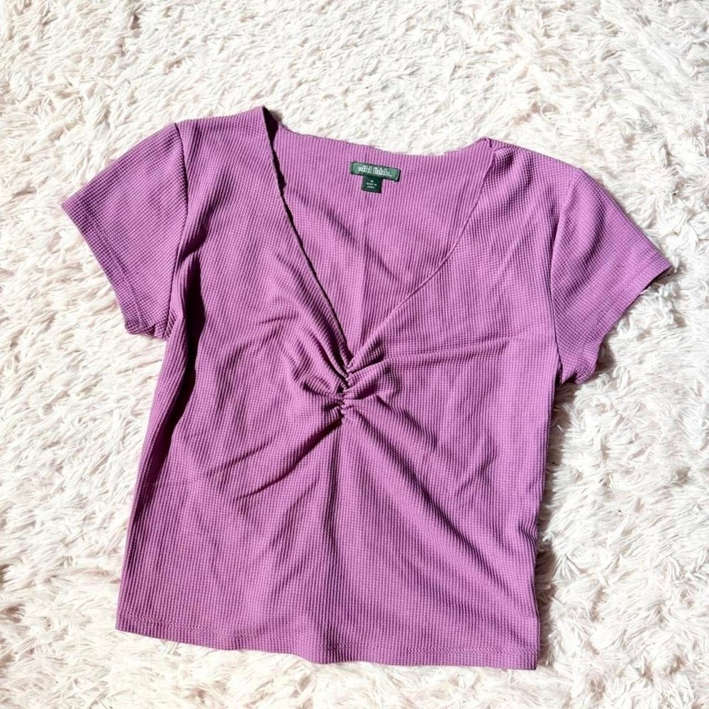 Twist Front Waffle Knit Quirky‎ Pastel Minimalist Crop Top Womens M Soft Girl